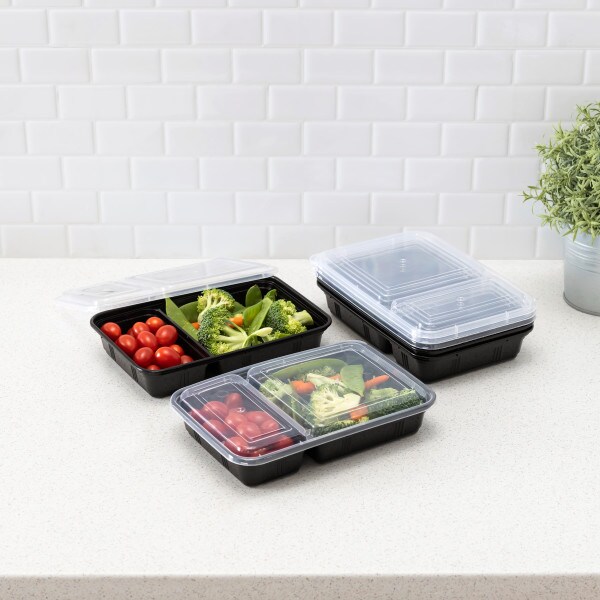 Home Basic 10 Piece 2 Compartment BPA-Free Plastic Meal Prep Containers, Black