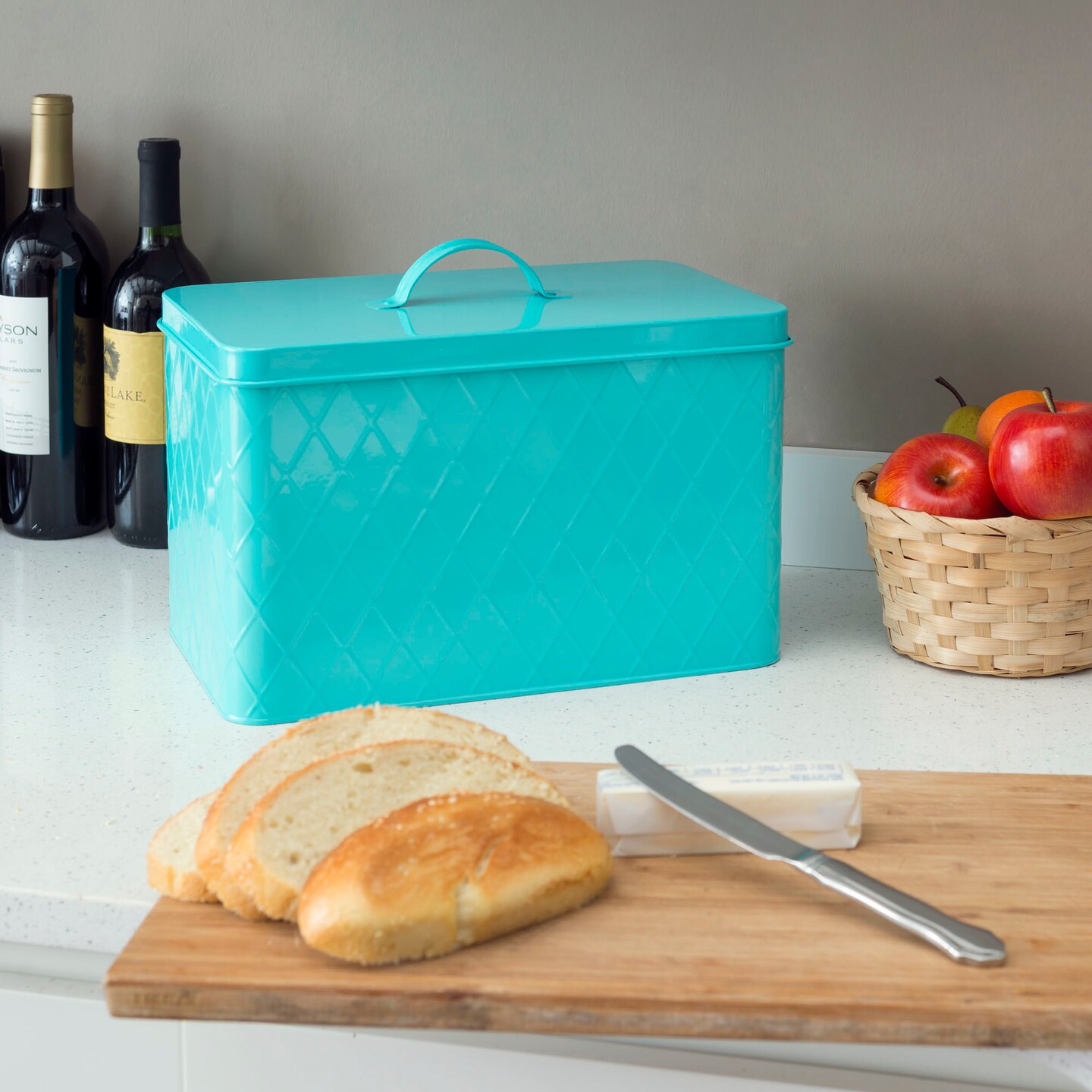 Home Basics Tin Bread Box Turquoise