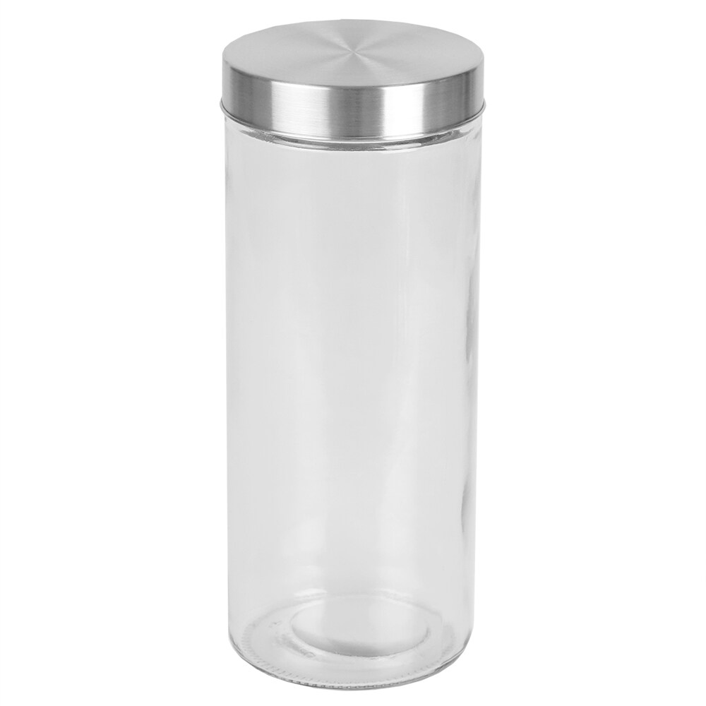 Home Basics X-Large 67oz. Round Glass Canister with Air-Tight Stainless Steel Twist Top Lid, Clear