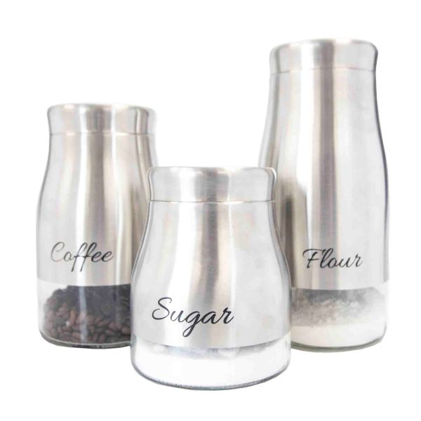 Home Basics 3 Piece Stainless Steel Canister Set with See-Through Glass Base, Silver