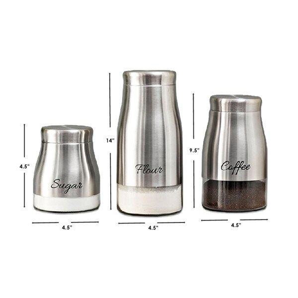 Home Basics 3 Piece Stainless Steel Canister Set with See-Through Glass Base, Silver