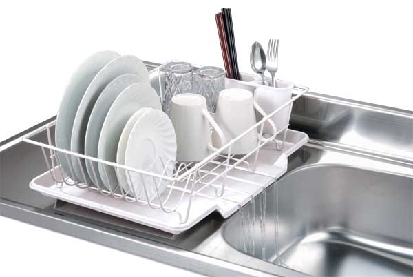 Home Basics 3 Piece Vinyl Coated Steel Dish Drainer, White