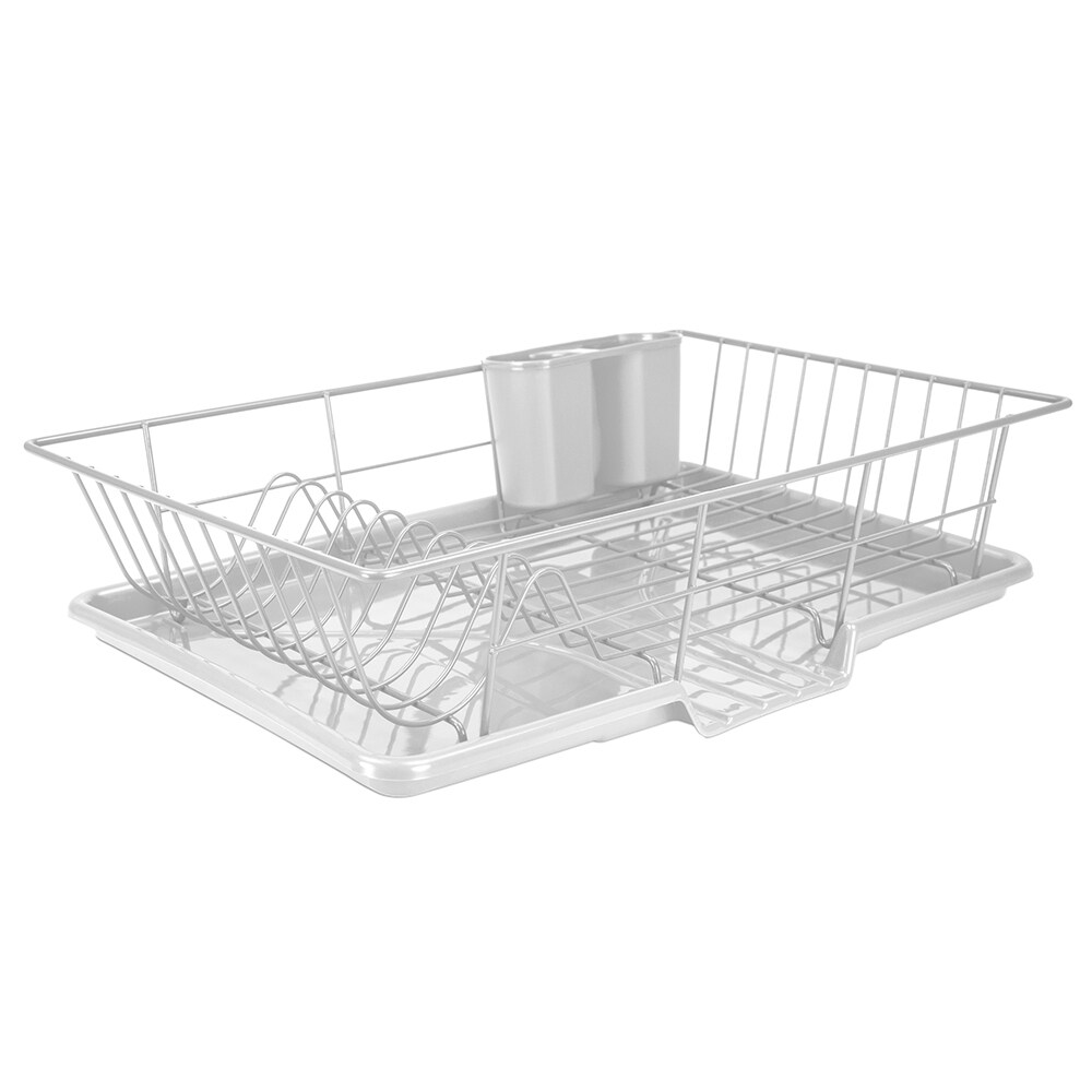 Home Basics 3 Piece Vinyl Coated Steel Dish Drainer, White