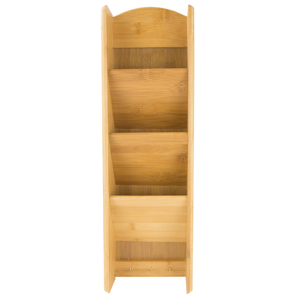 Home Basics 3 Tier Bamboo Letter Rack with Key Hooks