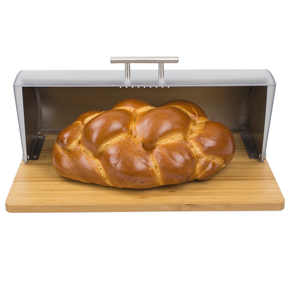 Home Basics Bread Box with Wood Base and Acrylic Lid, Natural