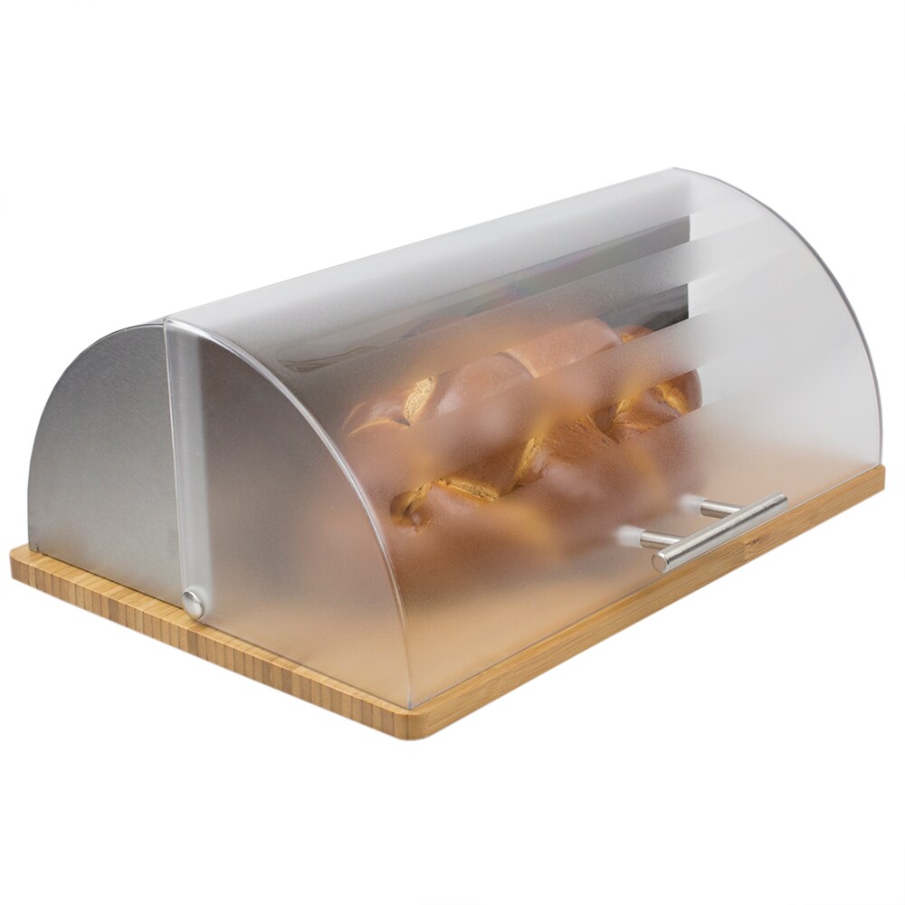 Home Basics Bread Box with Wood Base and Acrylic Lid, Natural