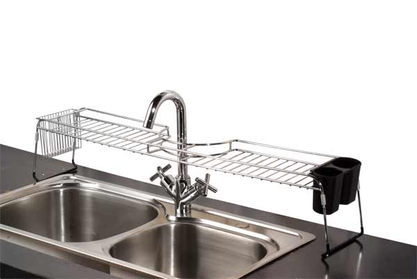 Home Basics Chrome Plated Steel Faucet Spacer Over the Sink Shelf with Cutlery Holder