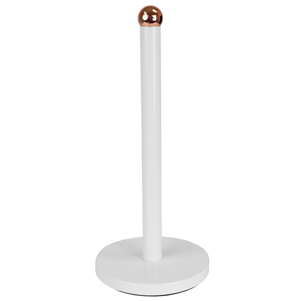 Home Basics Grove Free Standing Paper Towel Holder with Weighted Base and Padded Base, White