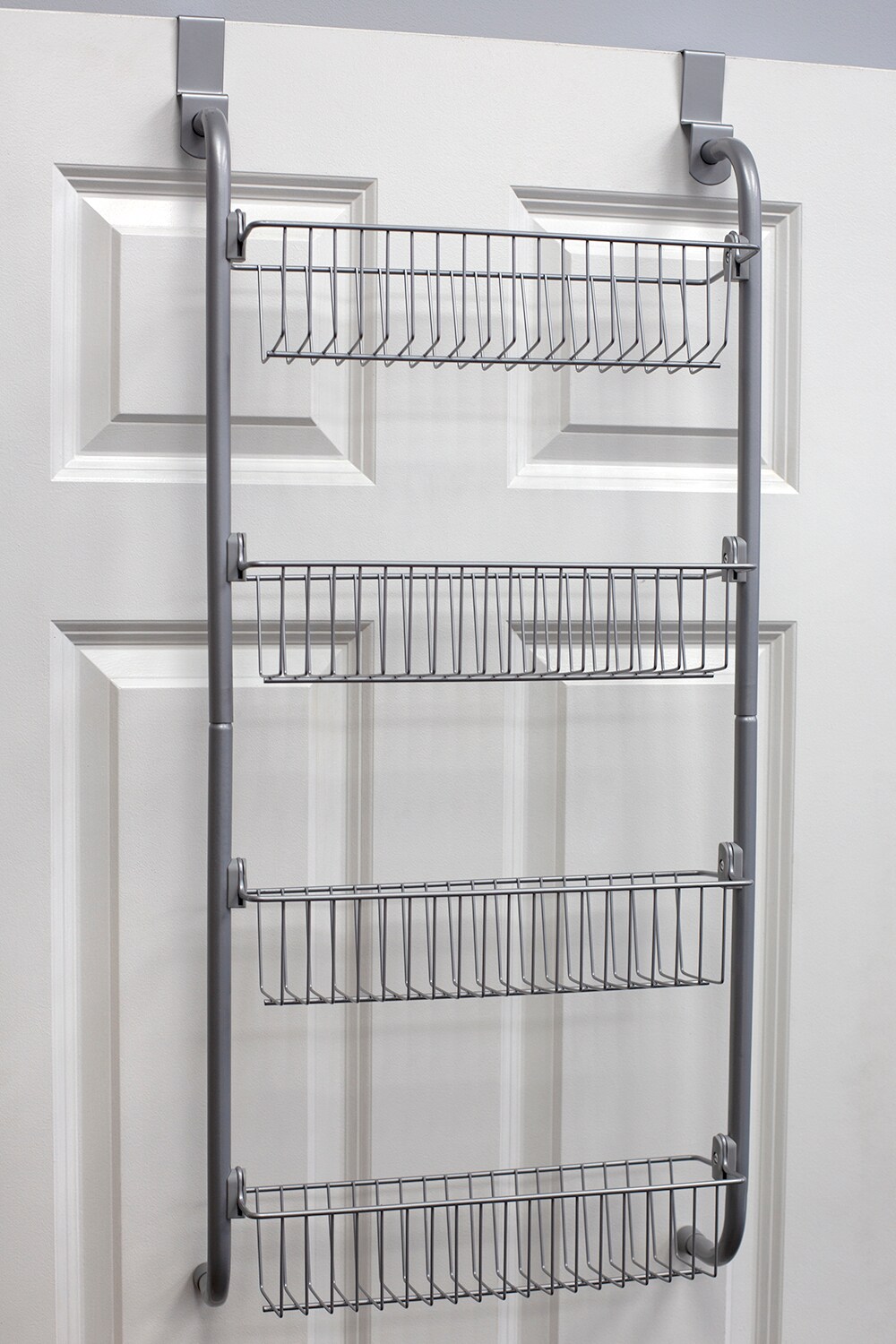 Home Basics Heavy Duty 4 Tier Over The Door Metal Pantry Organizer, Grey