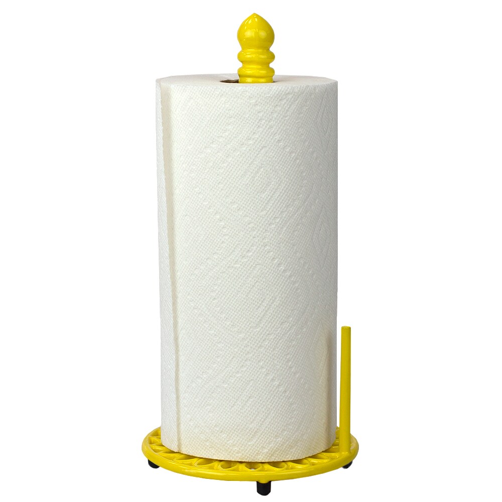 Home Basics Sunflower Free-Standing Cast Iron Paper Towel Holder with Dispensing Side Bar, Yellow