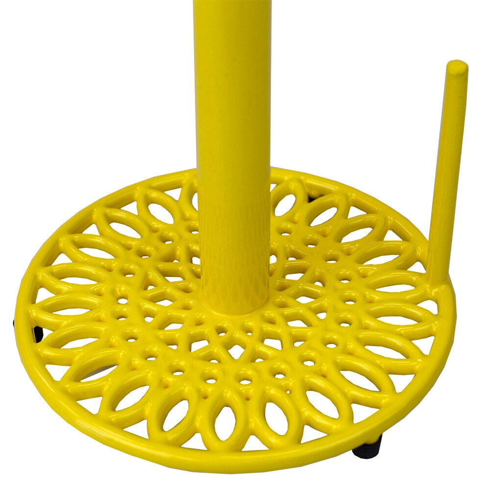 Home Basics Sunflower Free-Standing Cast Iron Paper Towel Holder with Dispensing Side Bar, Yellow