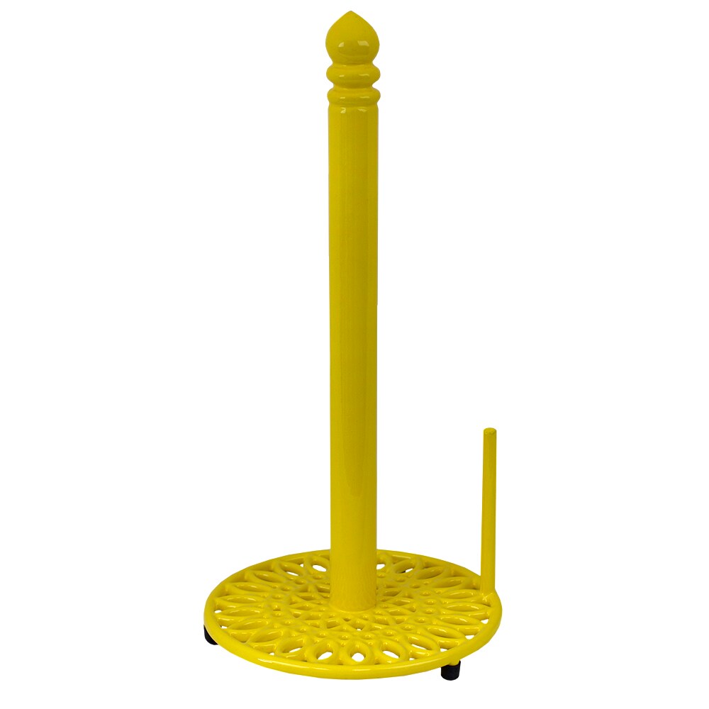 Home Basics Sunflower Free-Standing Cast Iron Paper Towel Holder with Dispensing Side Bar, Yellow