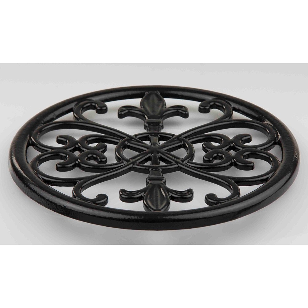 Home Basics Cast Iron Fleur De Lis Trivet, Black