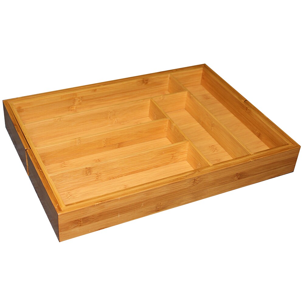 Home Basics Expandable 8 Compartment Bamboo Cutlery Tray, Natural