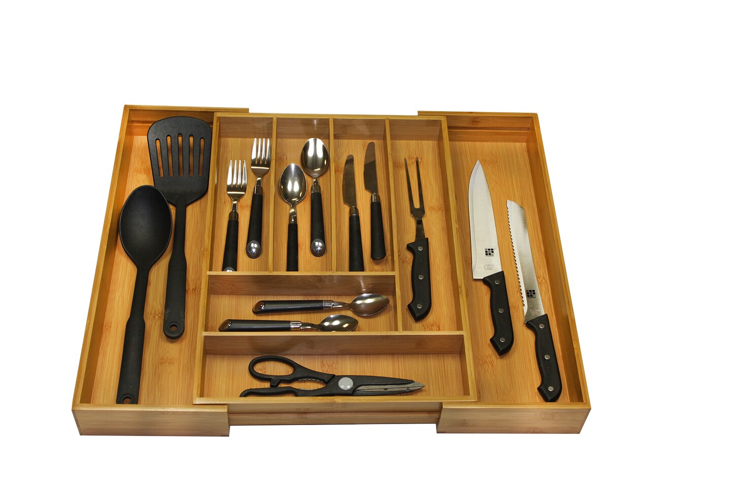 Home Basics Expandable 8 Compartment Bamboo Cutlery Tray, Natural
