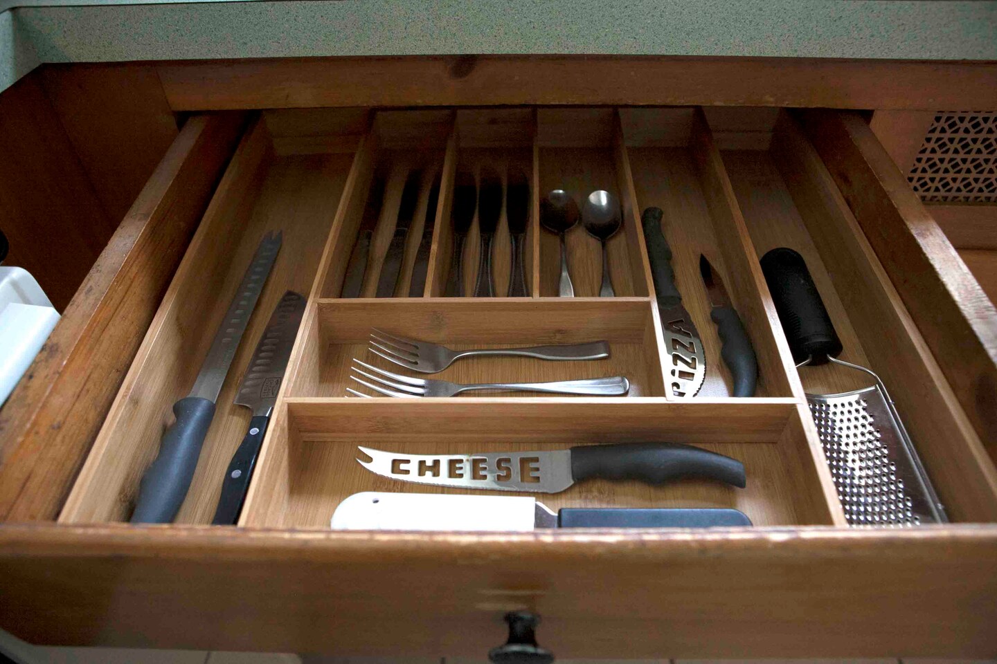 Home Basics Expandable 8 Compartment Bamboo Cutlery Tray, Natural