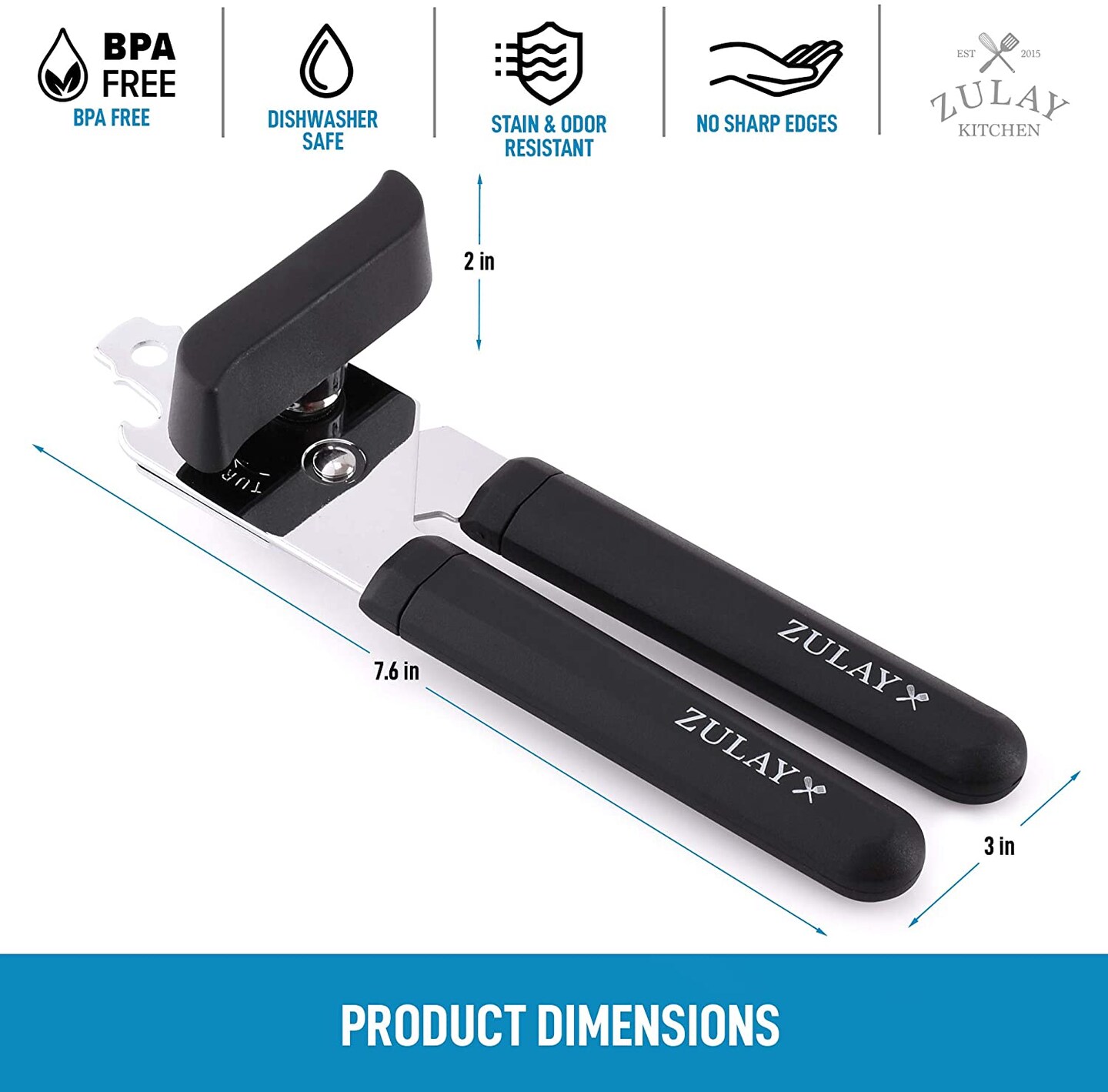 Zulay Can Opener - Nylon Handle - Black