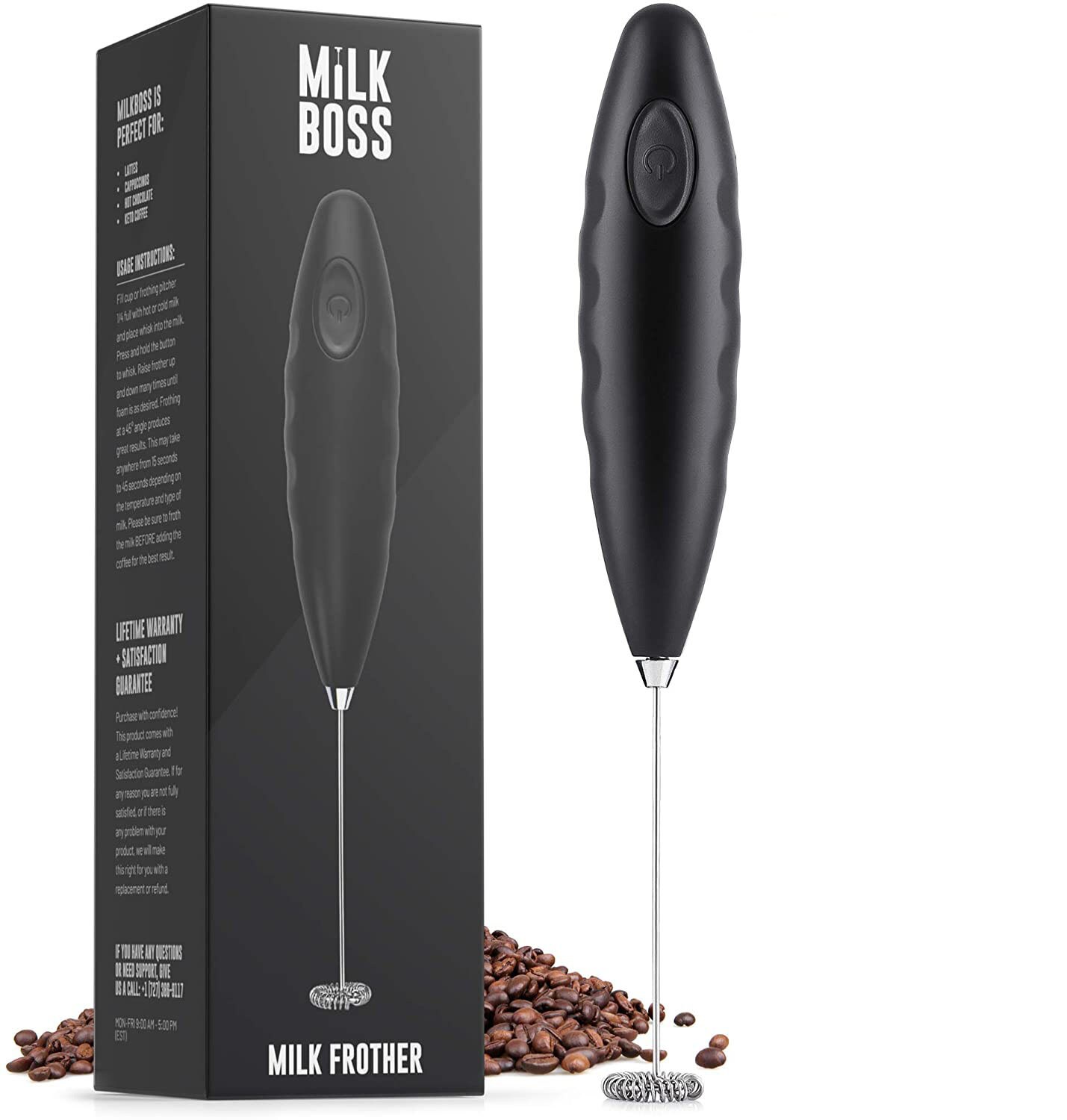 Zulay Kitchen MB Milk Frother Double Grip 14,000 RPM No Stand, Black