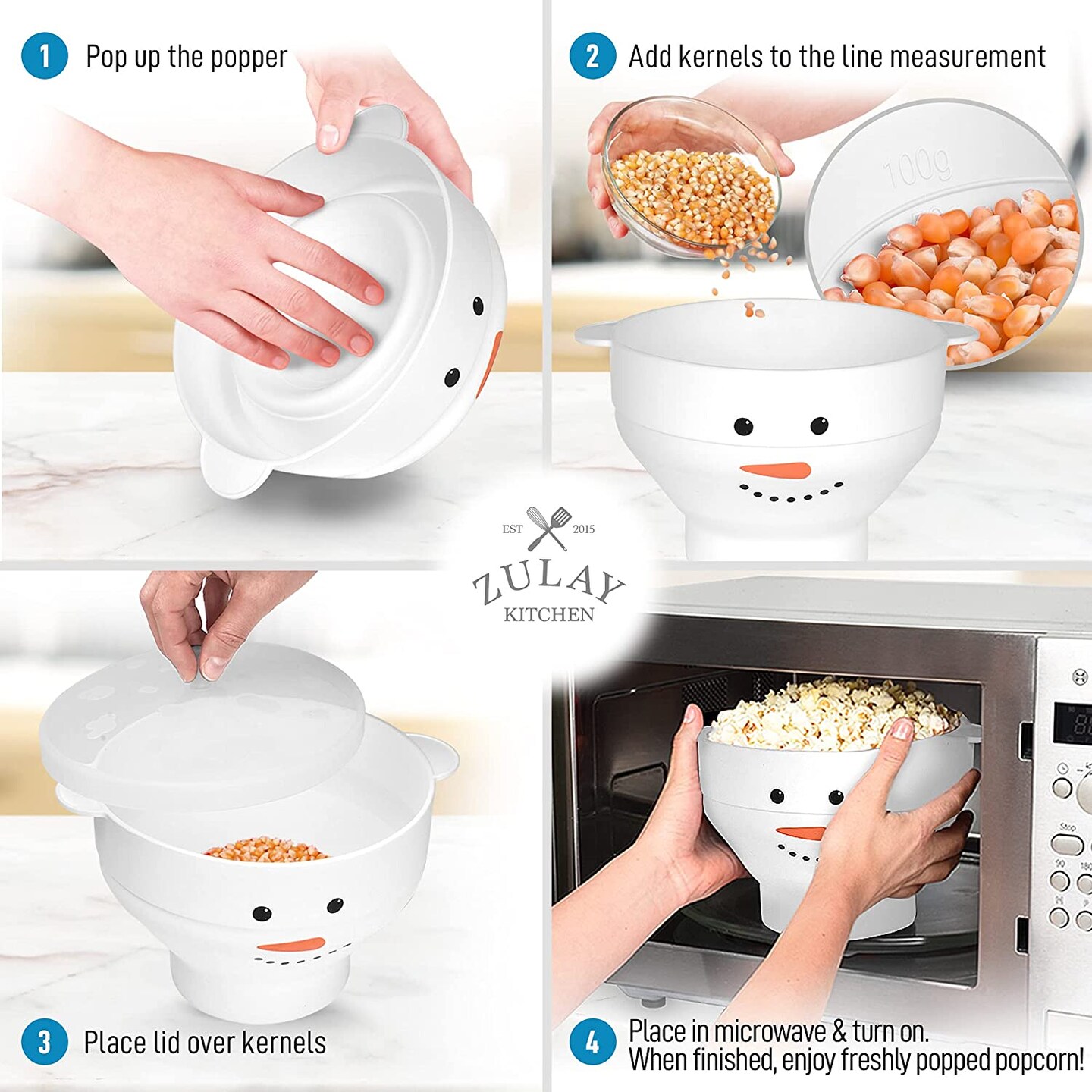 Zulay Popcorn Popper Snowman Design - White (Silicone)