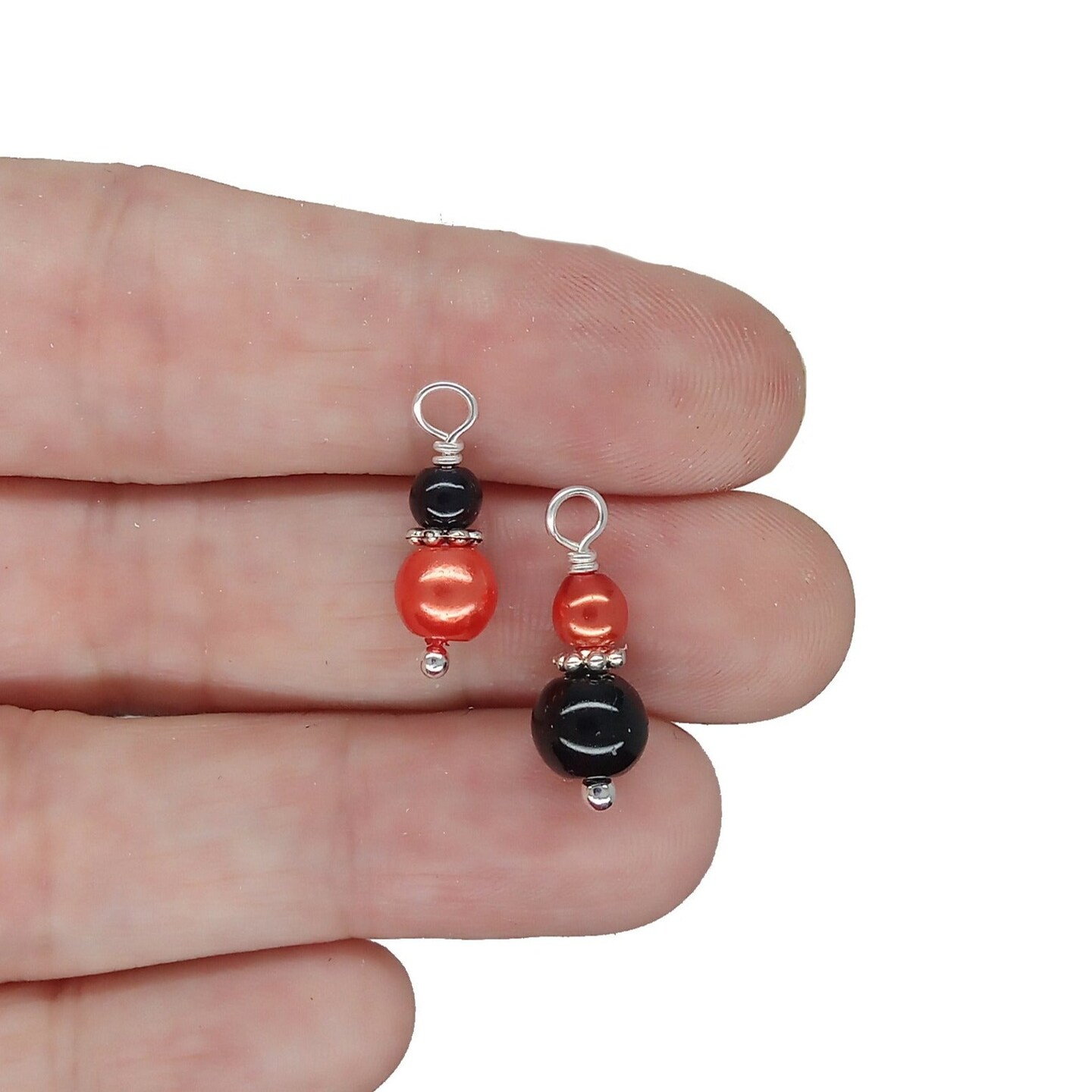 Halloween Bead Charms - Orange &#x26; Black Glass Pearl Dangles