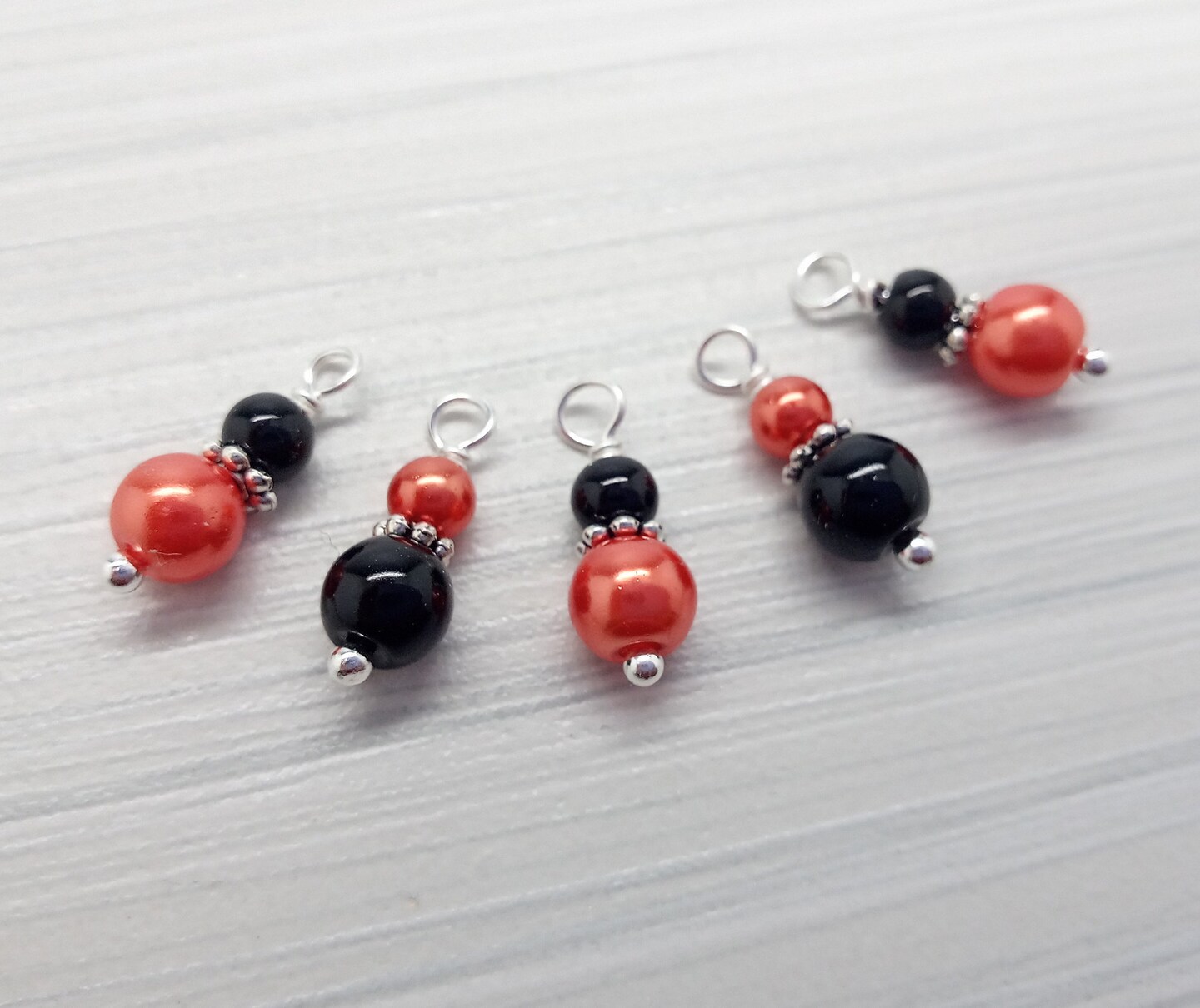 Halloween Bead Charms - Orange &#x26; Black Glass Pearl Dangles