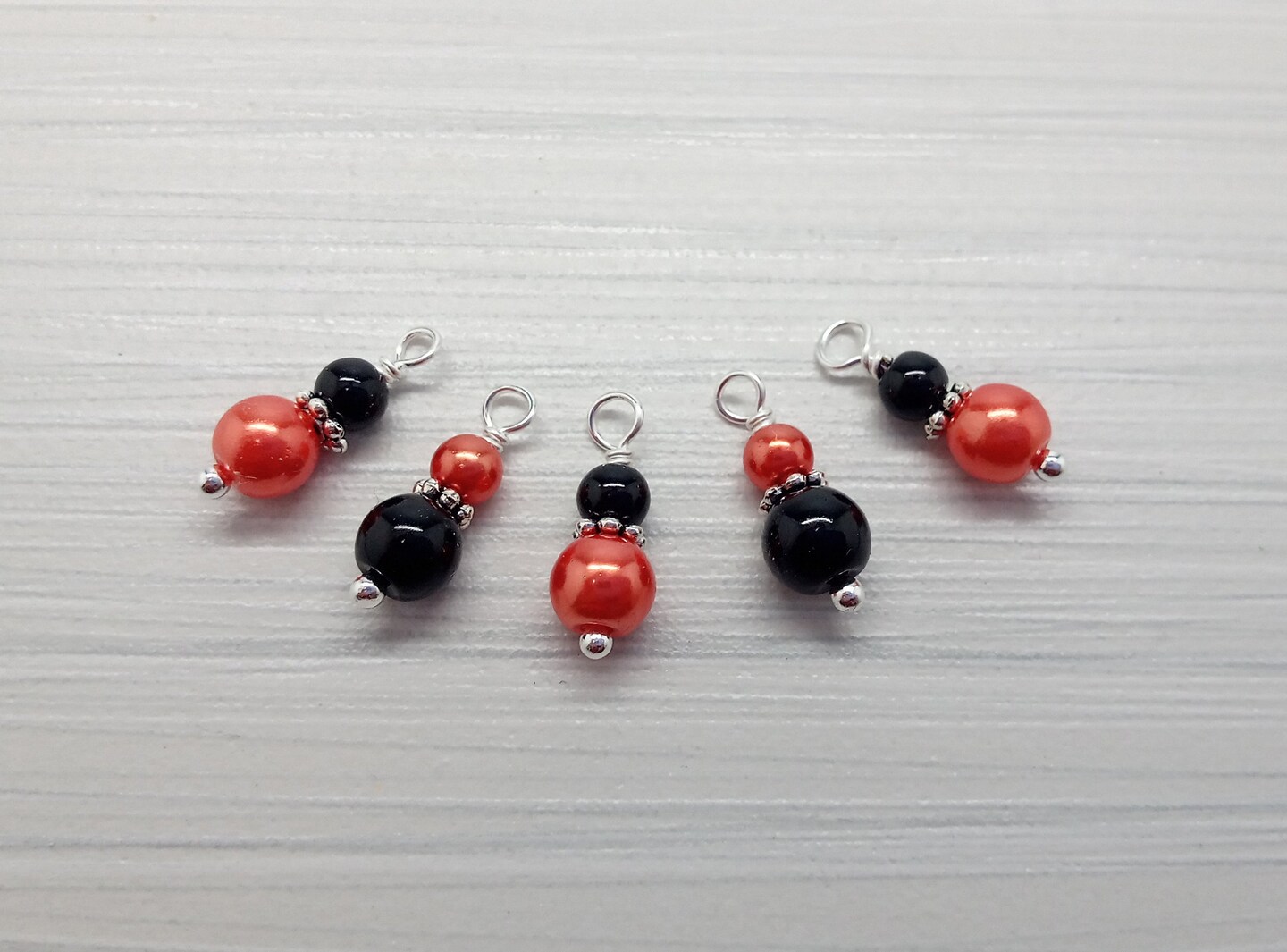 Halloween Bead Charms - Orange &#x26; Black Glass Pearl Dangles