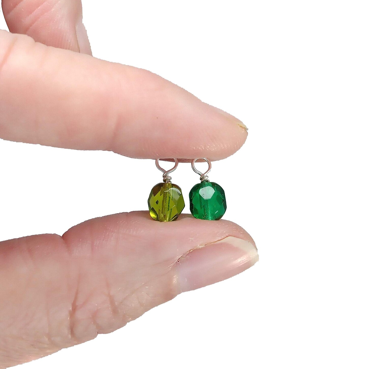 Green Czech Glass Bead Charms, 10 pc 6mm Faceted Bead Dangle Charms, Adorabilites