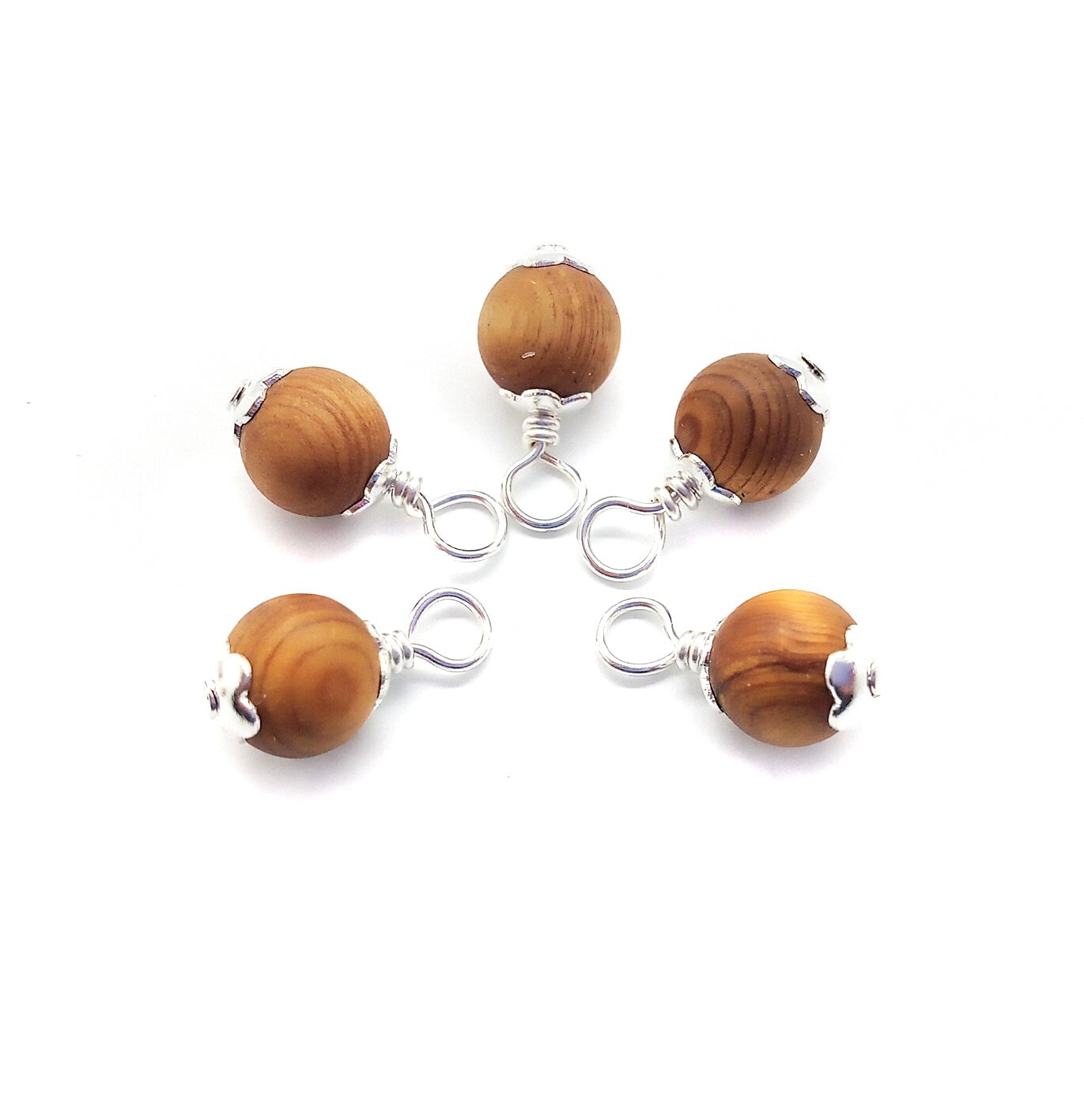 Cedar 6mm Bead Charms, Tiny Wood Bead Dangles, 5 pieces, Adorabilities