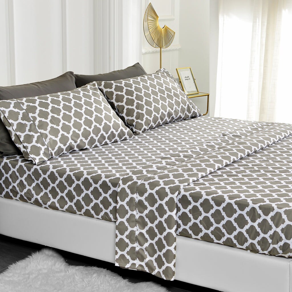American Home Collection Quatrefoil Bedding Sheets & Pillowcases Set Brushed Microfiber Wrinkle Free Sheet Set