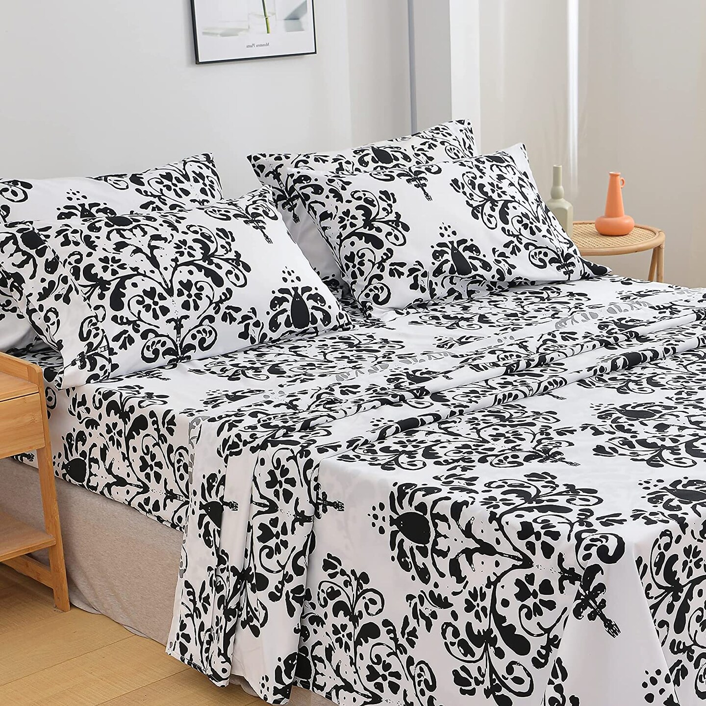American Home Collection Damask Bedding Sheets & Pillowcases Set Brushed Microfiber Wrinkle Free Sheet Set