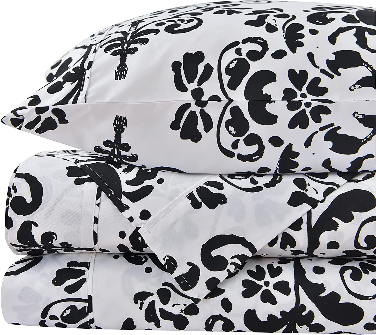 American Home Collection Damask Bedding Sheets & Pillowcases Set Brushed Microfiber Wrinkle Free Sheet Set