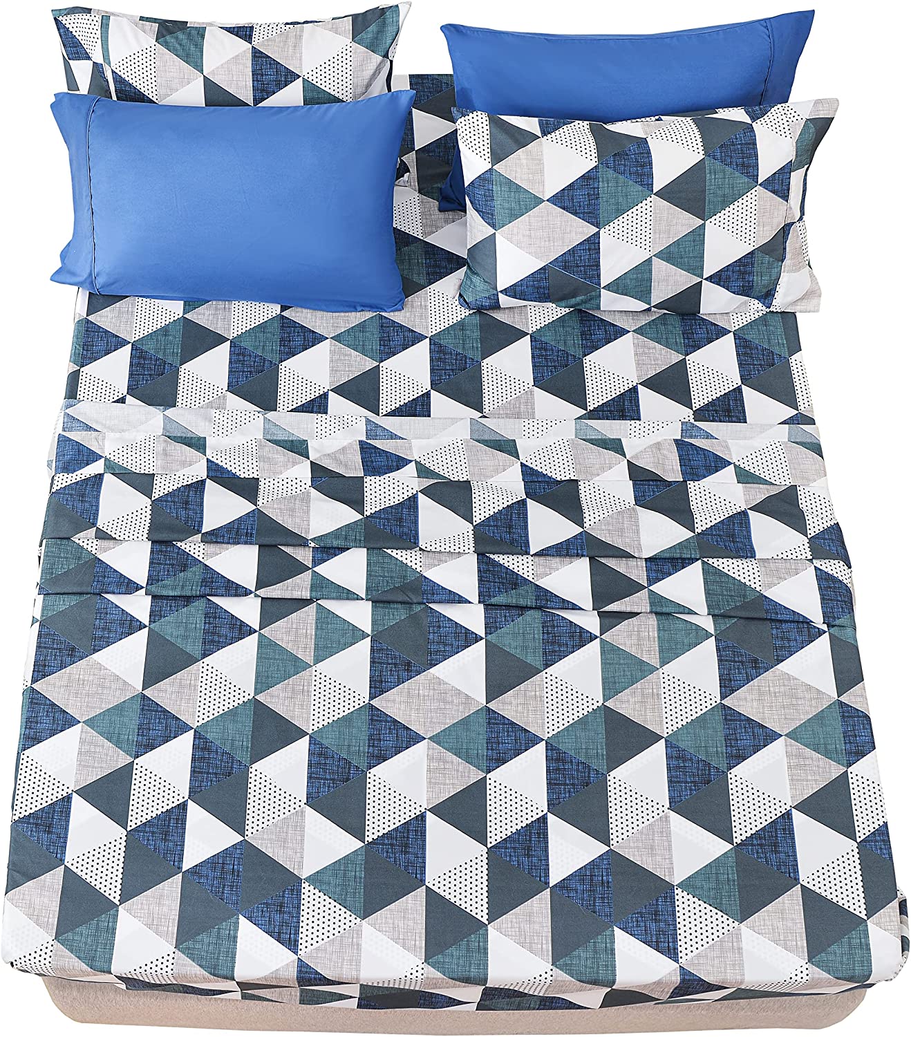 American Home Collection Triangles Patterned Bedding Sheets & Pillowcases Set Brushed Microfiber Wrinkle Free Sheet Set