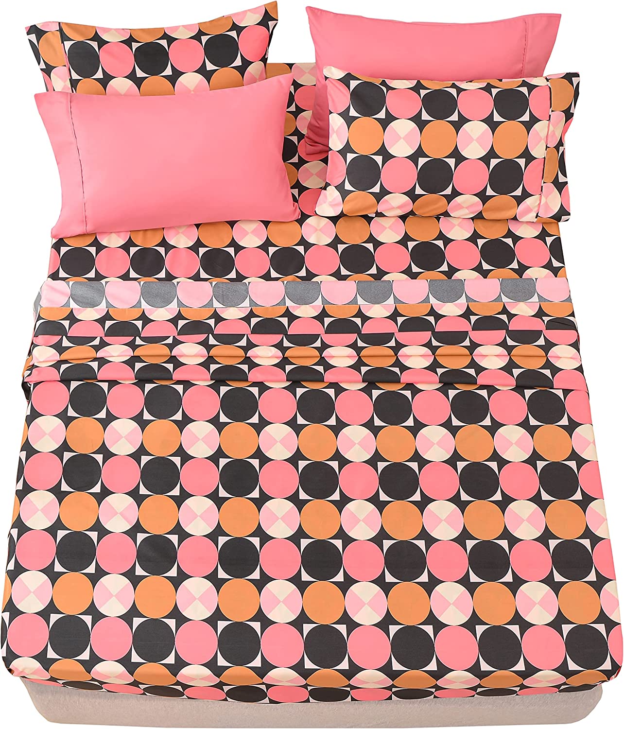 American Home Collection Pink Dots Bedding Sheets & Pillowcases Set Brushed Microfiber Wrinkle Free Sheet Set