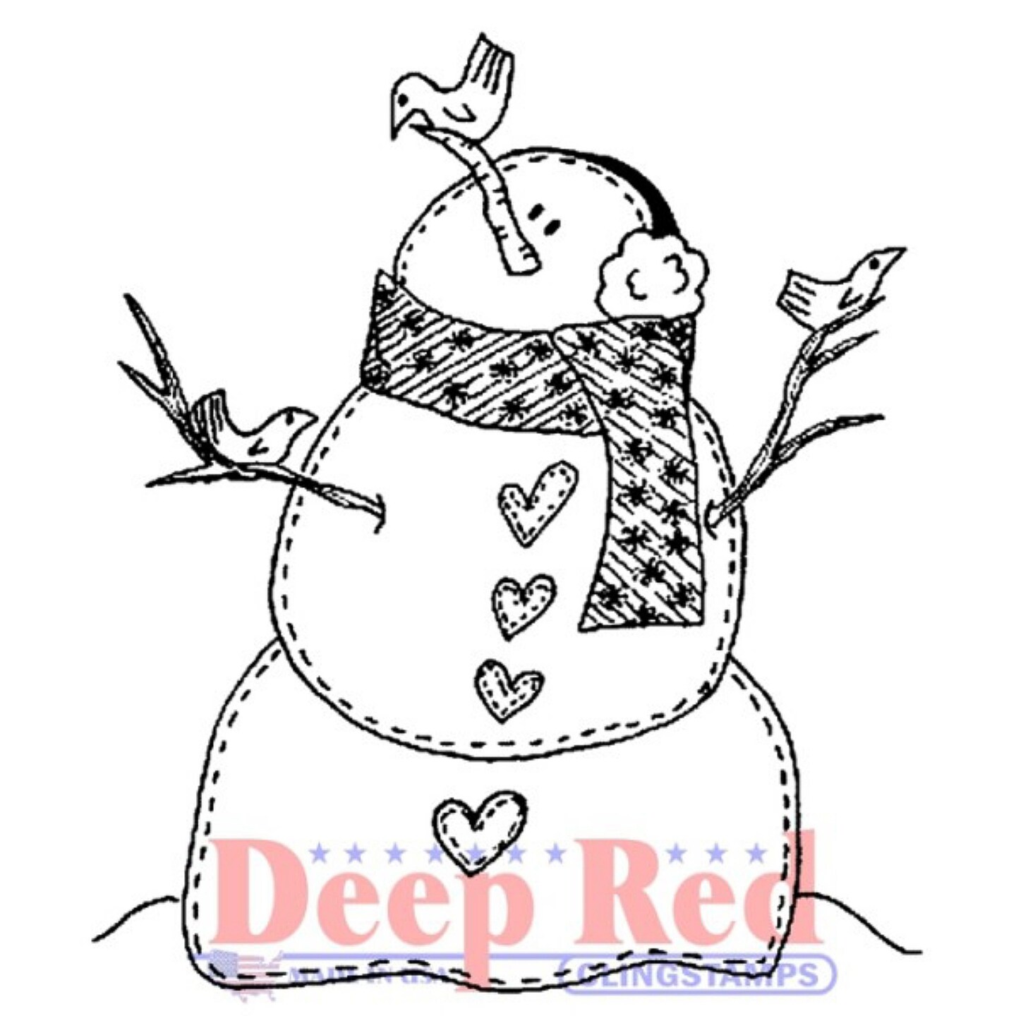 Deep Red Stamps Snowman with Birds Rubber Cling Stamp 2 x 2 inches