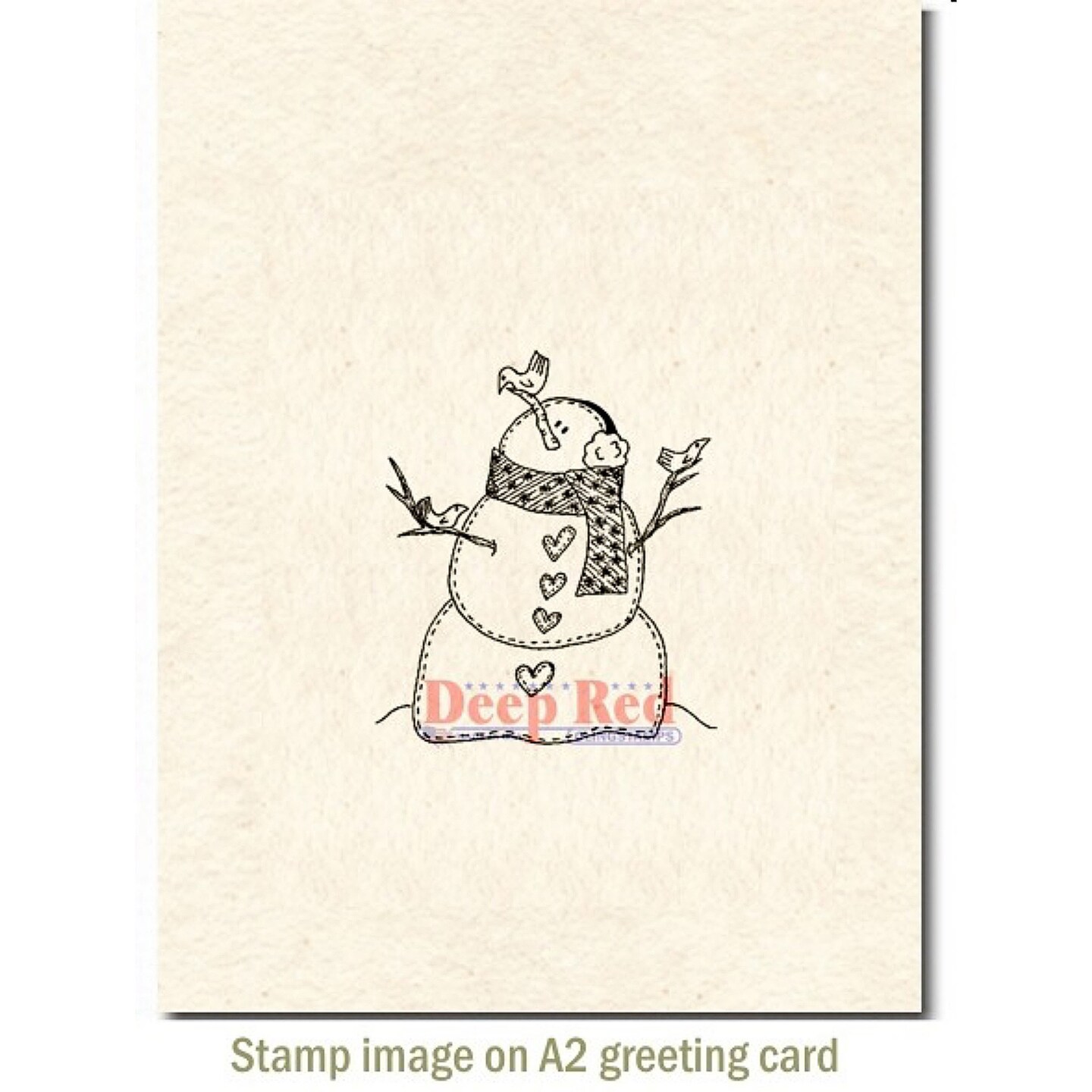 Deep Red Stamps Snowman with Birds Rubber Cling Stamp 2 x 2 inches
