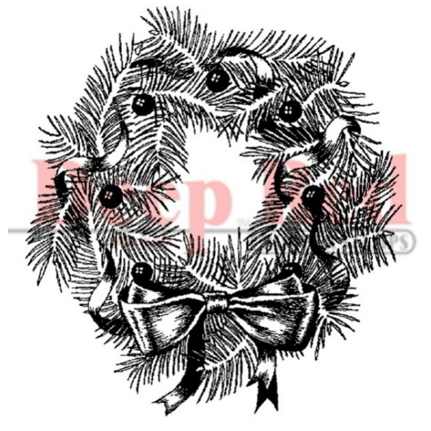 Deep Red Stamps Pine Wreath Rubber Cling Stamp 2 x 2 inches
