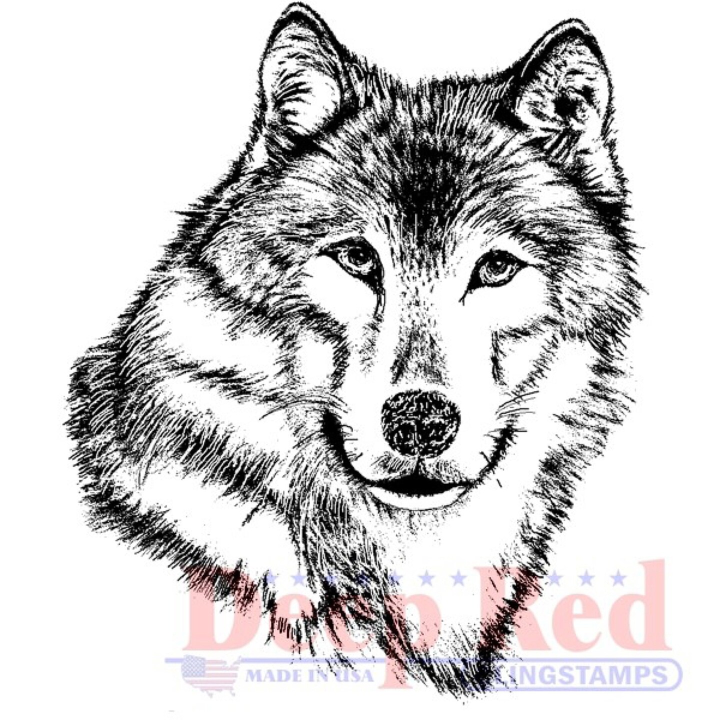 Deep Red Stamps Wolf Portrait Rubber Cling Stamp 1.75 x 2 inches