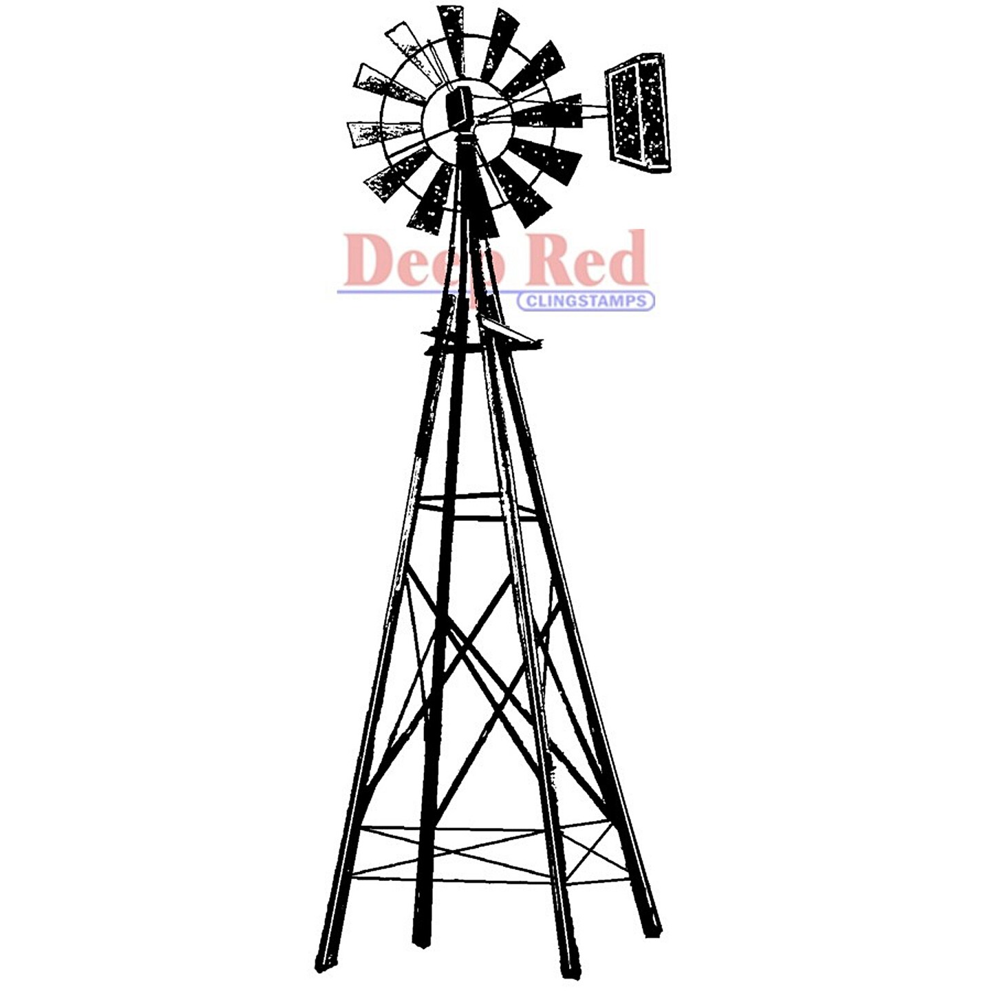 Deep Red Stamps Farmers Windmill Rubber Cling Stamp 1.25 x 3.1 inches