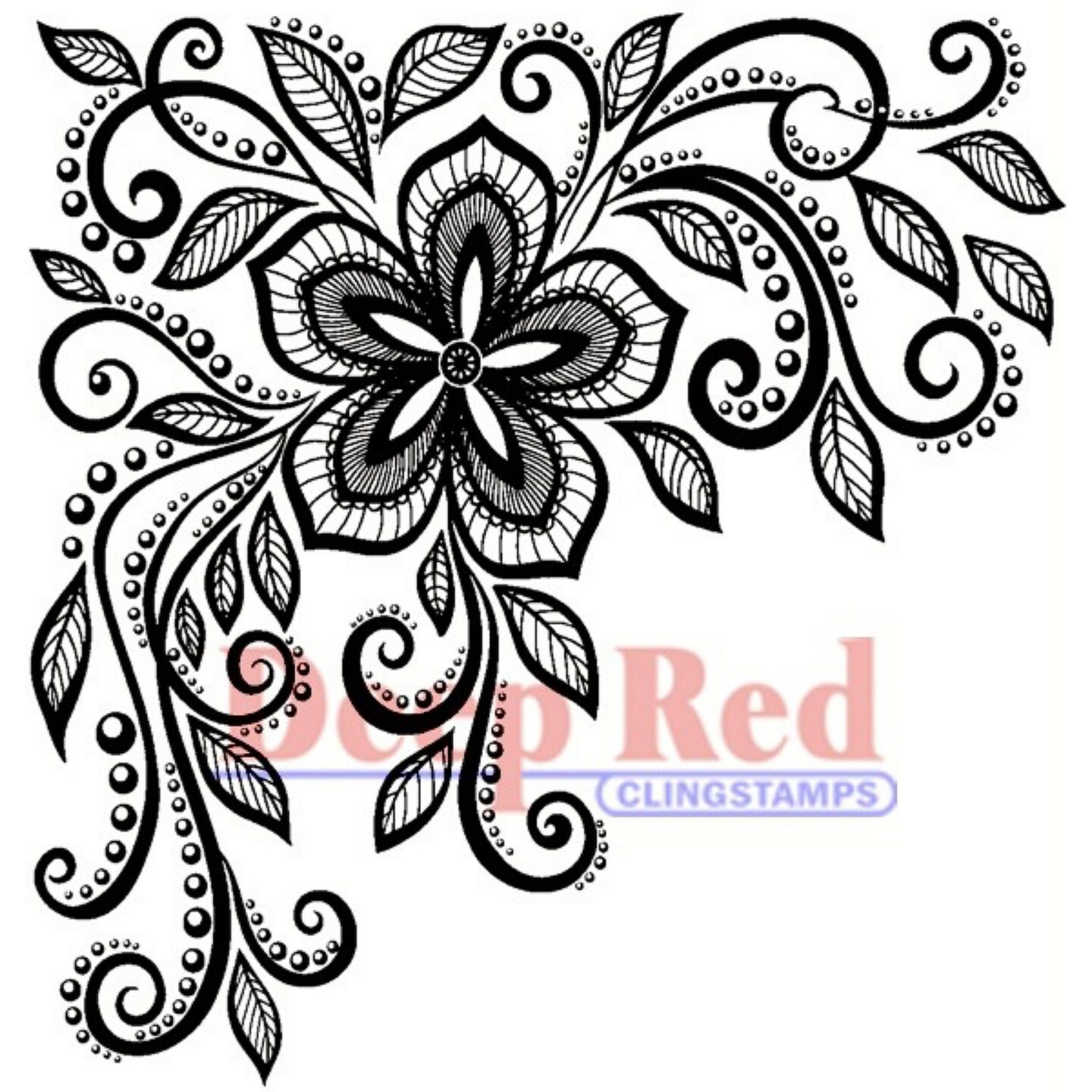 Deep Red Stamps Lace Flower Corner Rubber Cling Stamp 2 x 2 inches