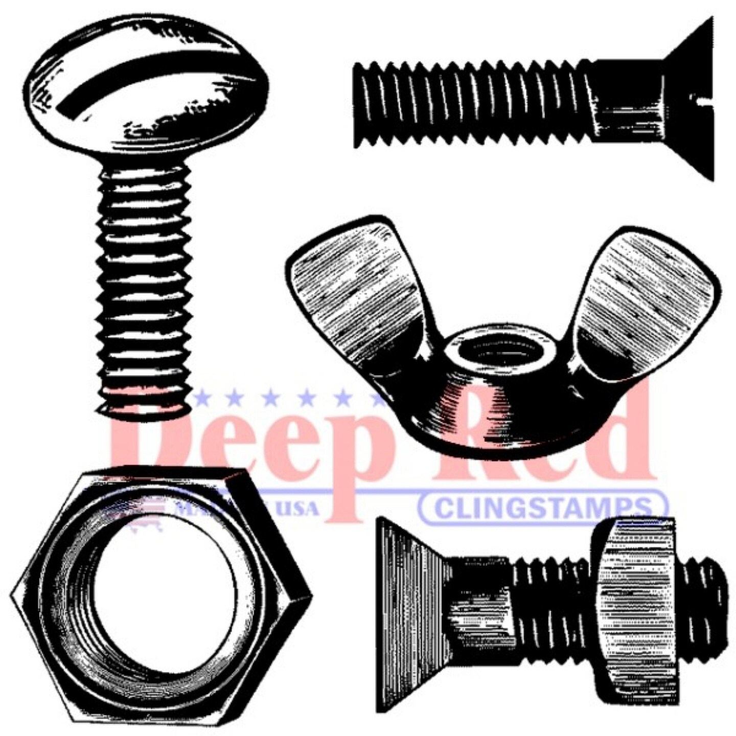 Deep Red Stamps Nuts and Bolts Rubber Cling Stamp 2 x 2 inches