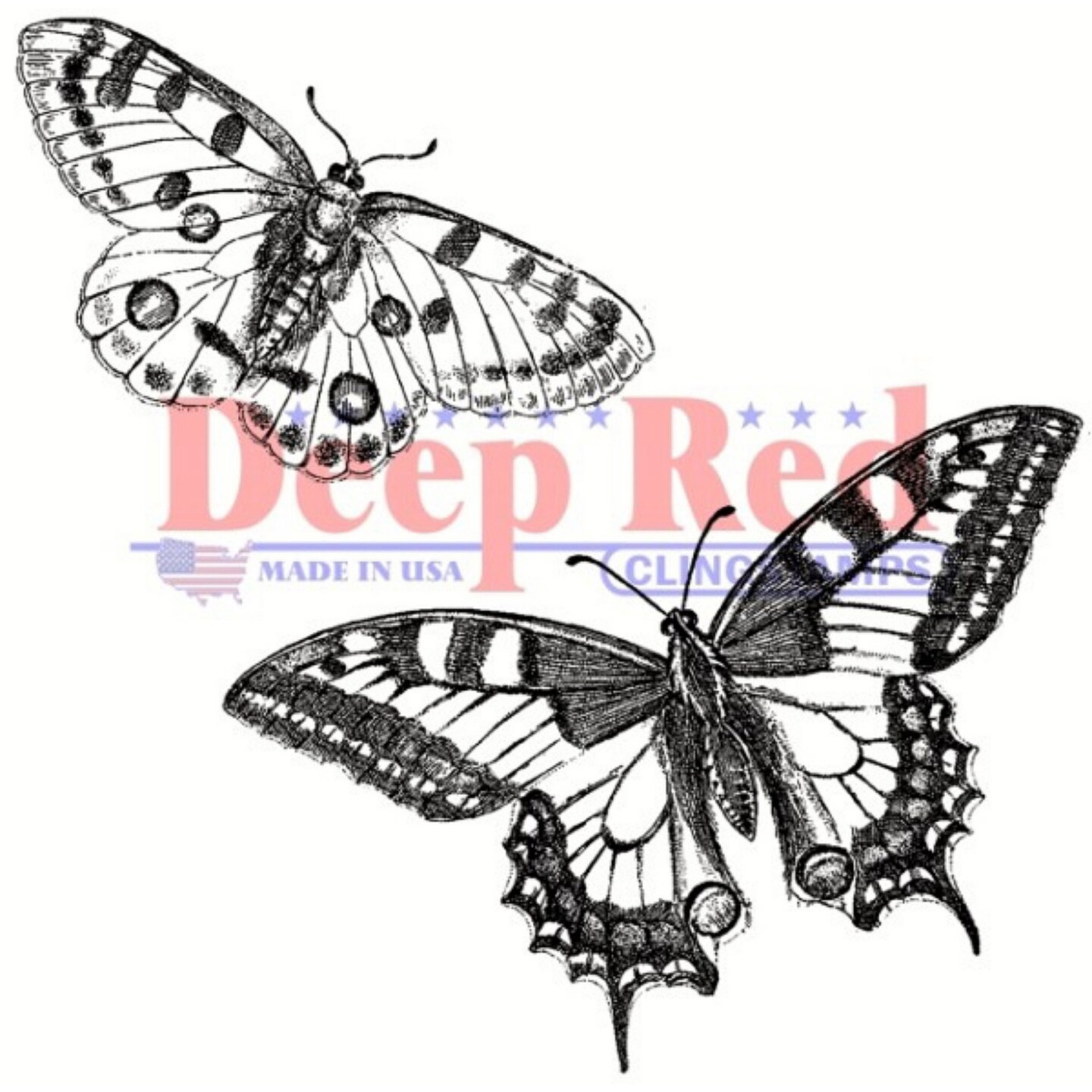 Deep Red Stamps Butterflies Pair Rubber Cling Stamp 2 x 2 inches