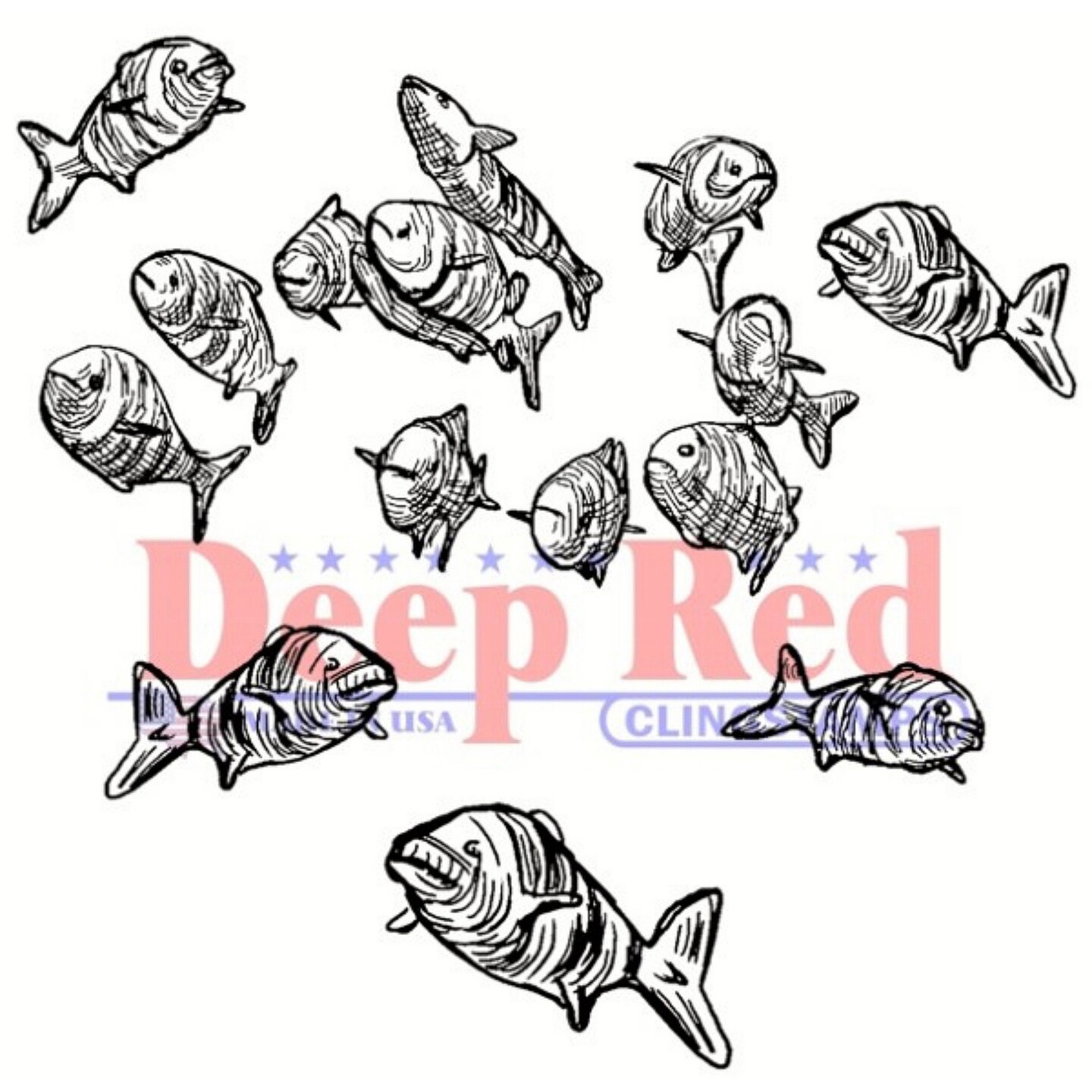 Deep Red Stamps School of Fish Rubber Cling Stamp 2 x 2 inches