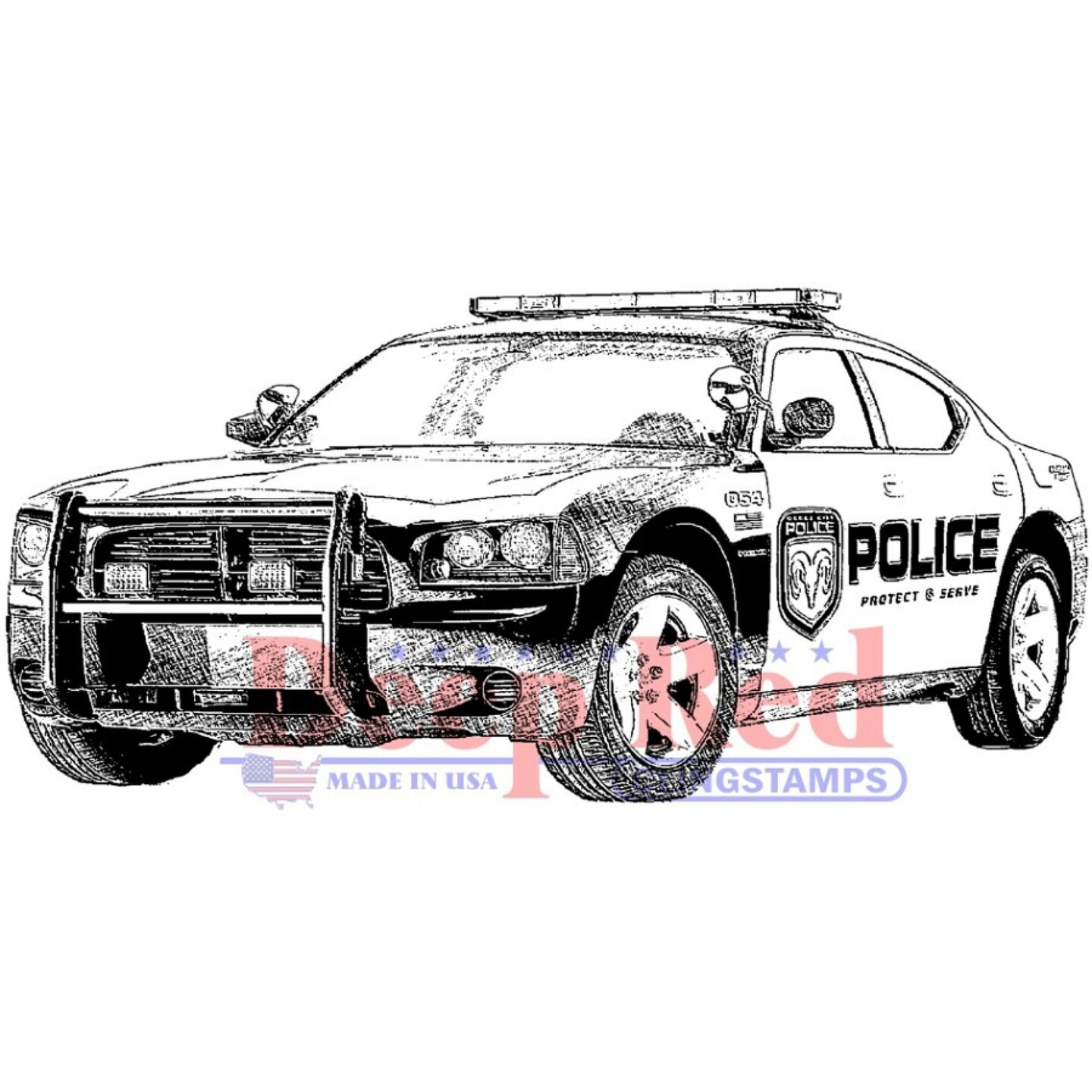 Deep Red Stamps Police Car Rubber Cling Stamp 3.1 x 1.5 inches