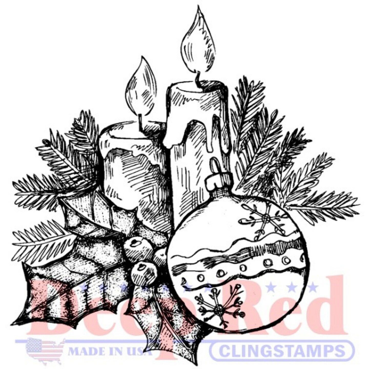 Deep Red Stamps Holly Candles Rubber Cling Stamp 2 x 2.1 inches