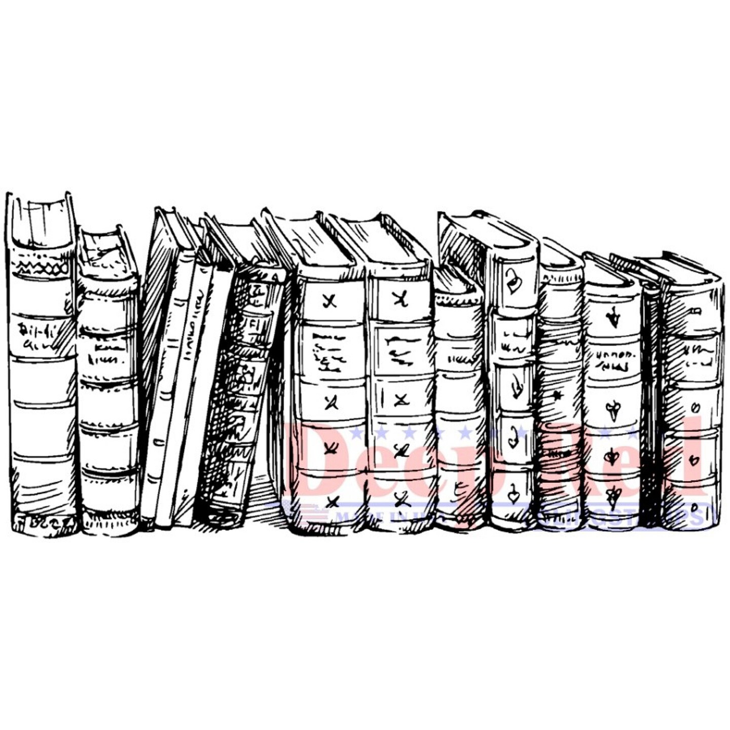Deep Red Stamps Old Books Border Rubber Cling Stamp 3.2 x 1.5 inches