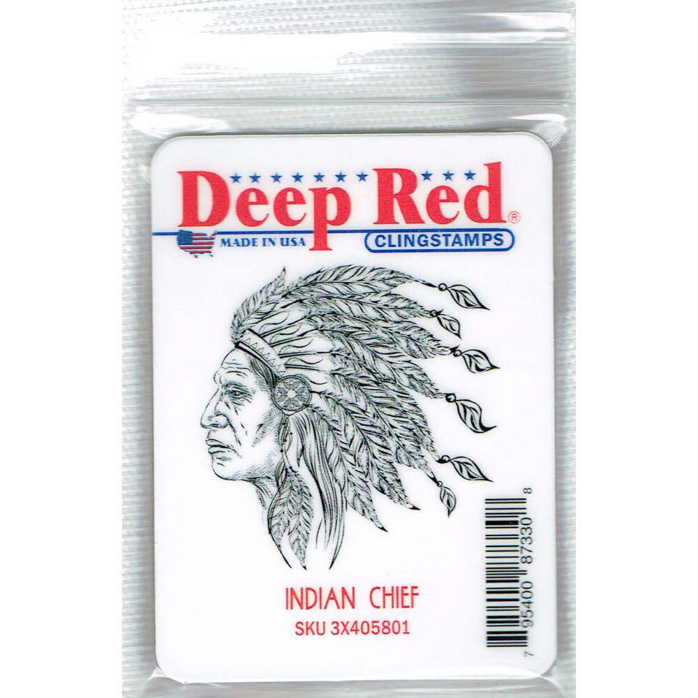 Deep Red Stamps Indian Chief Rubber Cling Stamp 2 x 2.1 inches