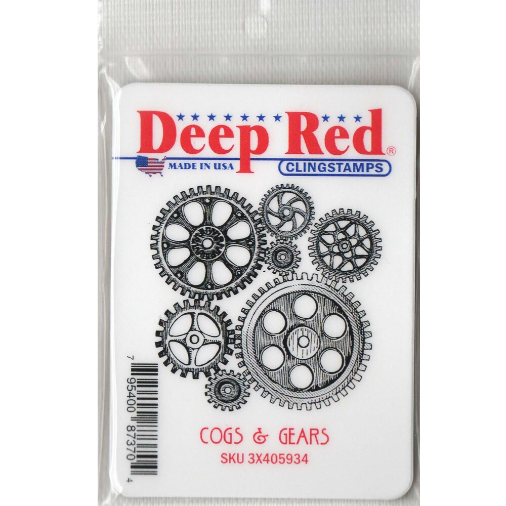 Deep Red Stamps Cogs and Gears Rubber Cling Stamp 2.1 x 2.1 inches