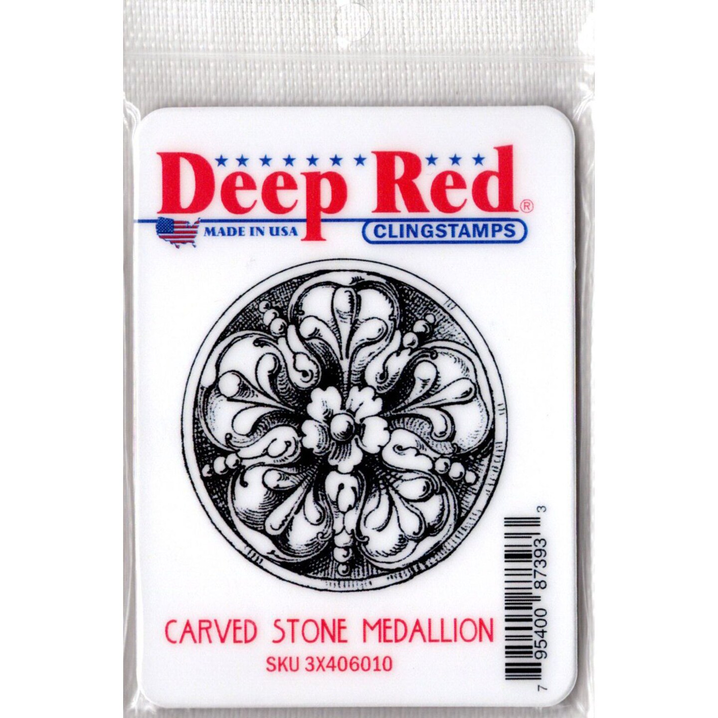 Deep Red Stamps Carved Stone Medallion Rubber Cling Stamp 2.1 x 2 inches