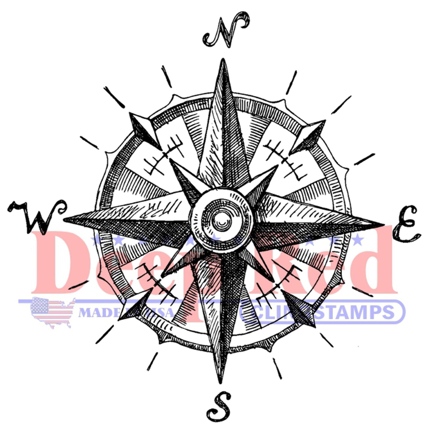 Deep Red Stamps Nautical Compass Rubber Cling Stamp 2.2 x 2.2 inches