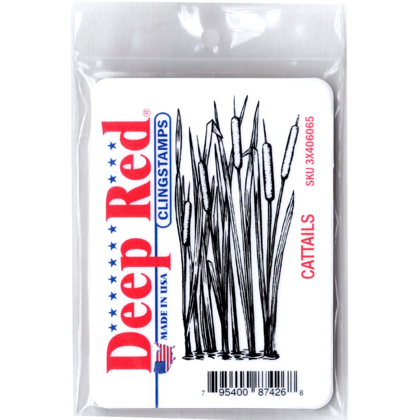 Deep Red Stamps Cattails Rubber Cling Stamp 1.5 x 3.2 inches